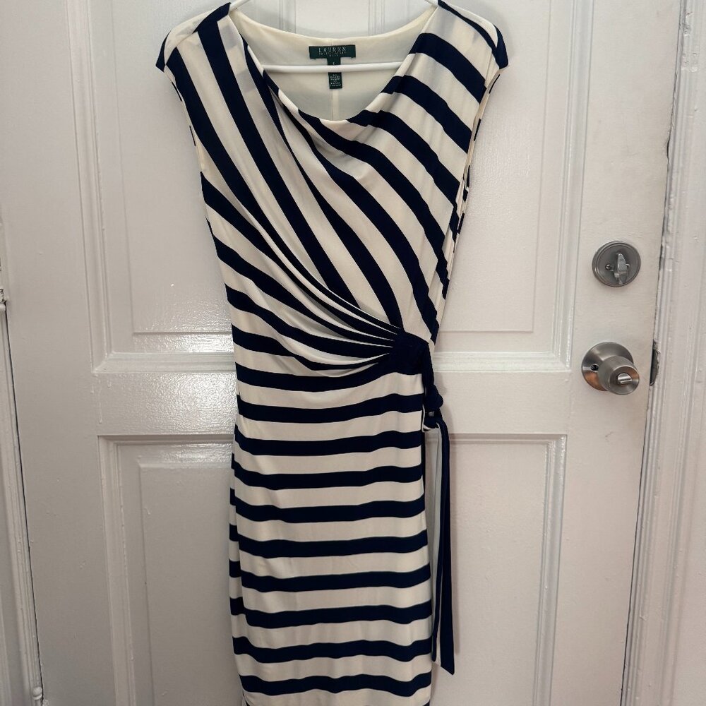 Ralph Lauren Navy and White Wrap Dress Size 6